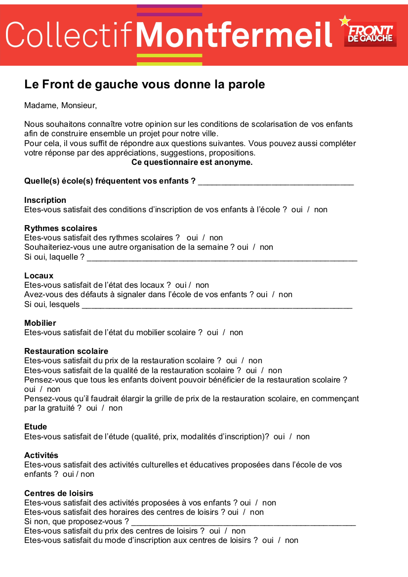 questionnaire ECOLES 1